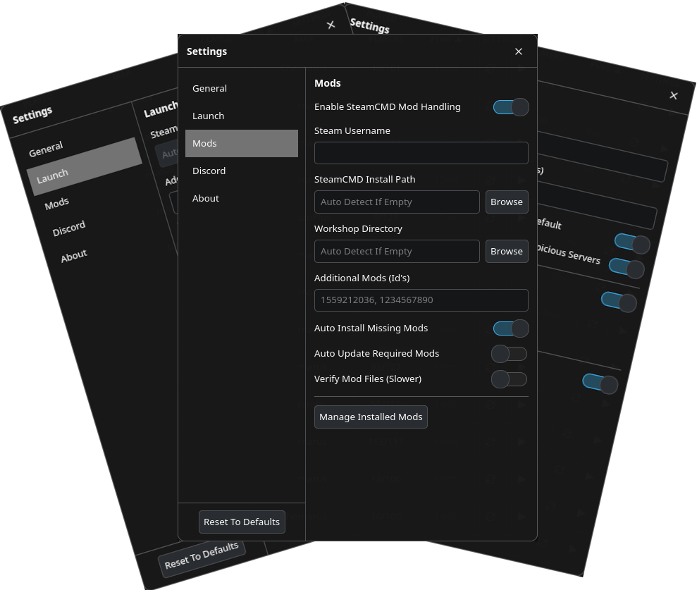 A view of DZLL settings panel